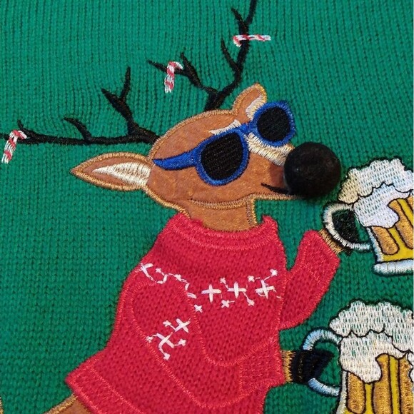 Christmas Holiday Ugly Embellished Beverage Holder Sweater - Picture 5 of 8